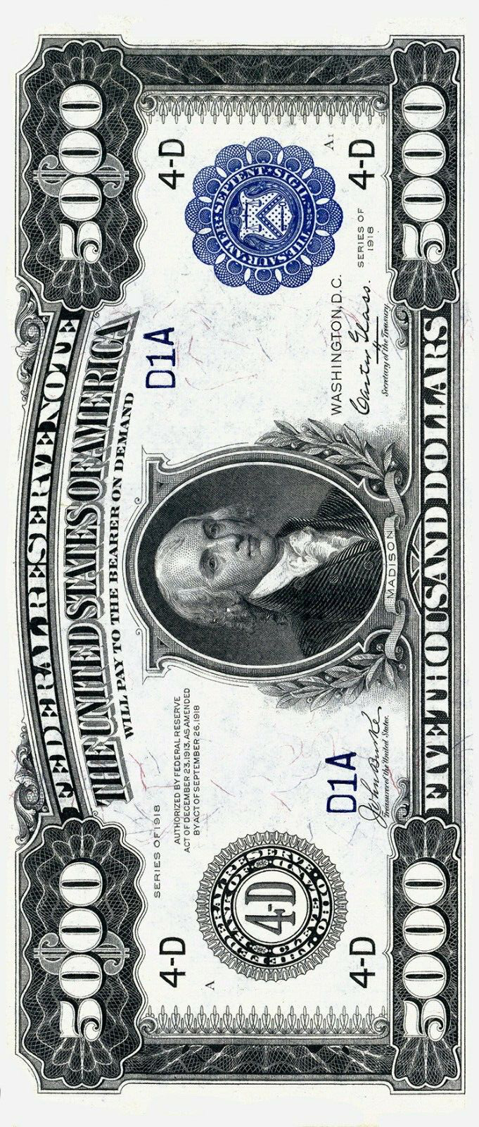 $5000 1918 bill back